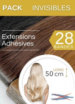 Pack 28 Bandes Invisibles Adhésives Cheveux 50 cm