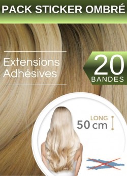 PACK 20 BANDES EXTENSIONS ADHÉSIVES TIE & DYE en cheveux naturels 50cm