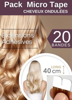 Pack 20 Micro Tape Extensions Cheveux 40 cm ondulée