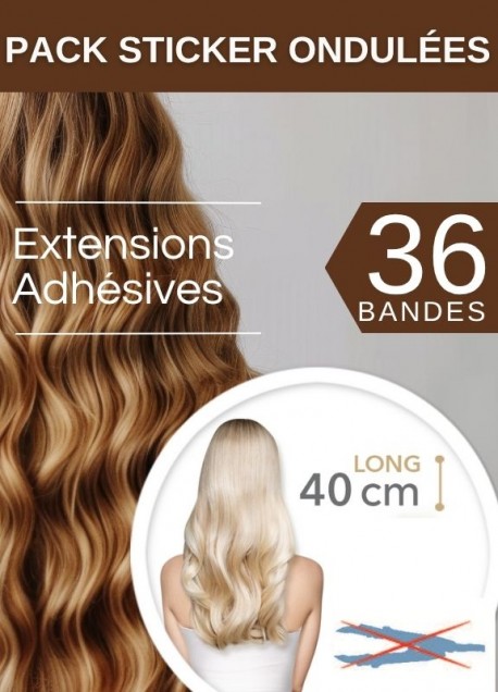 Pack 36 Bandes Ondulées Adhésives Extensions Cheveux 40 cm