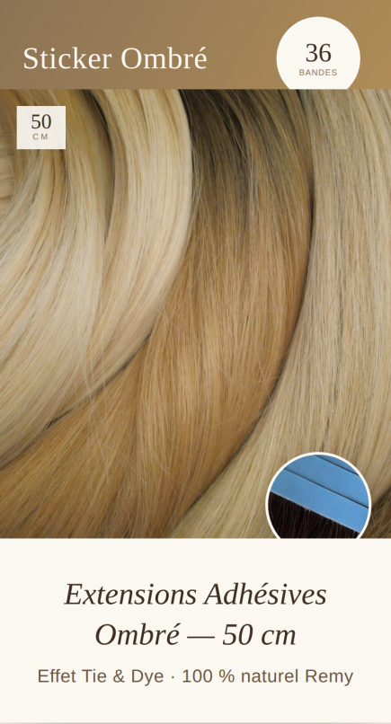 PACK 36 Bandes Adhésives Extensions Tie & Dye cheveux 50 cm