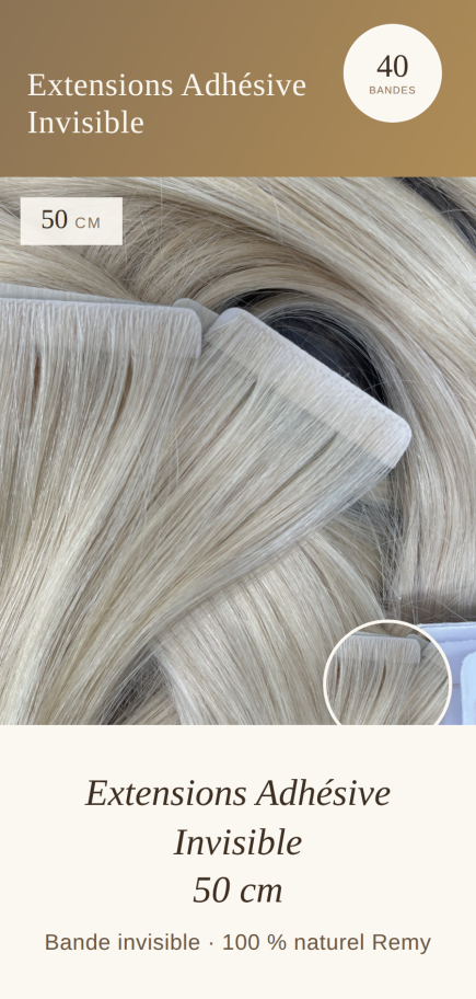 Pack 40 Bandes Invisibles Adhésives Cheveux 50 cm