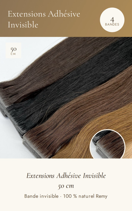 Extensions invisibles adhésives cheveux naturels 50 cm