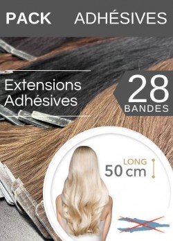 Pack 28 Bandes Adhésives Extensions Cheveux 50 cm