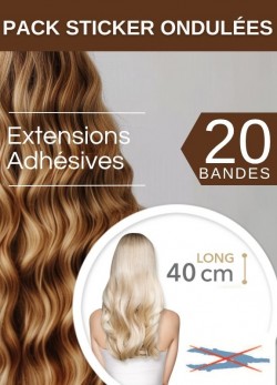 Pack 20 Bandes Ondulées Adhésives Extensions Cheveux 40 cm