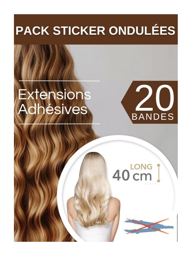 Pack 20 Bandes Ondulées Adhésives Extensions Cheveux 40 cm