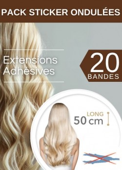 Pack 20 Bandes Ondulées Adhésives Extensions Cheveux 50 cm