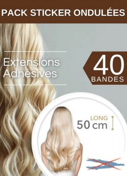 Pack 40 Bandes Ondulées Adhésives Extensions Cheveux 50 cm